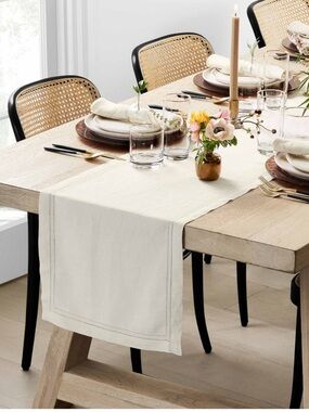 Williams Sonoma Linen Double Hemstitch Table Runner 16x108 Cream NWT Elegant